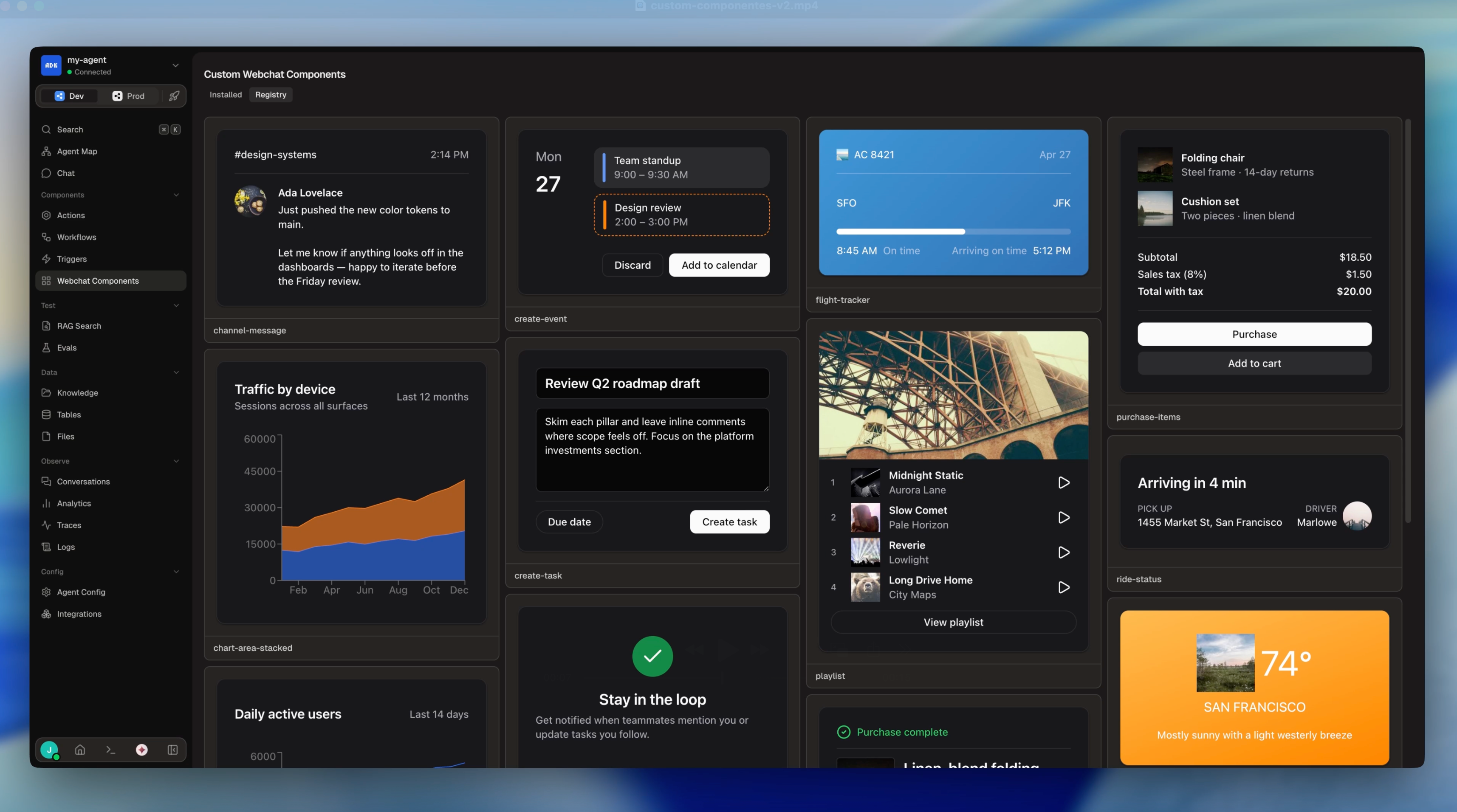 Custom Webchat components rendered in the Dev Console