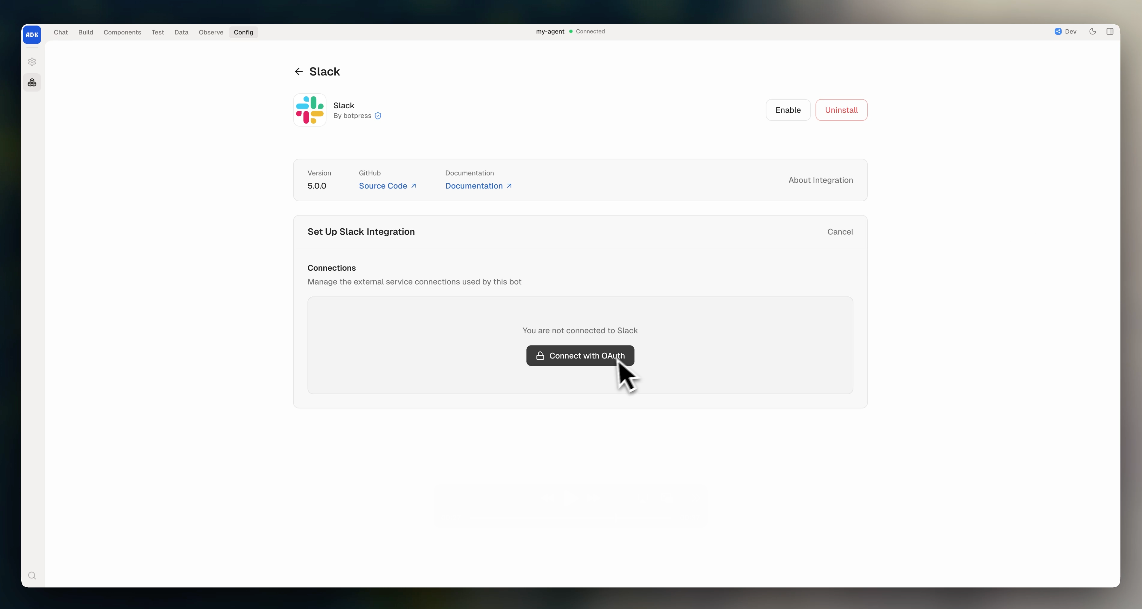 Integration configuration in the Dev Console