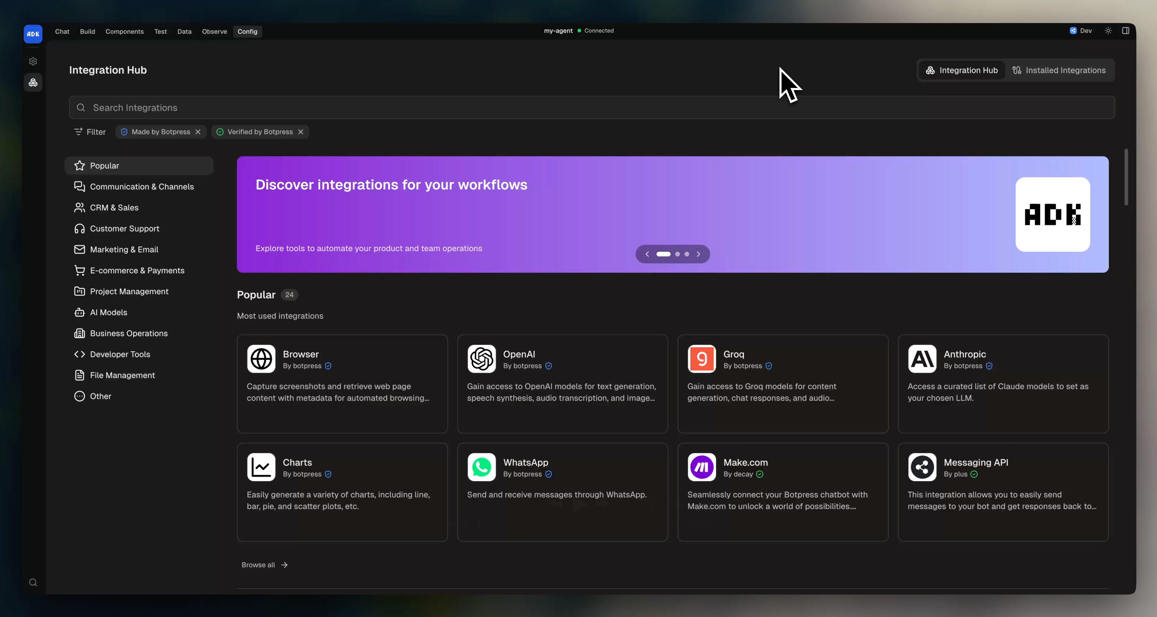 Integration Hub in the Dev Console
